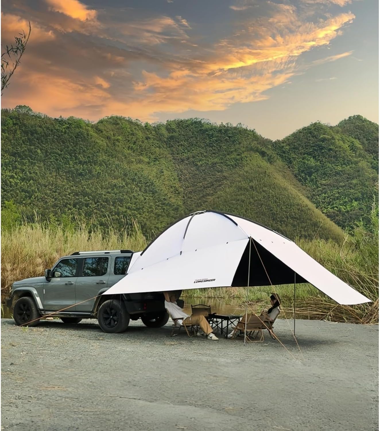 6-8 人用カーサイドタープ 設営簡単 単体使用可能 車中泊・キャンプ・公園・登山用 車用アウトドアテント 防晒遮阳 多人休憩适配