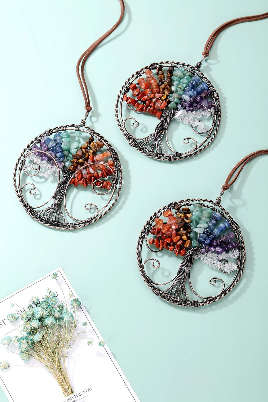Acchiappasole Con Albero Della Vita E Cristalli Chakra – Set Da 3, Decorazione Feng Shui Per Finestra E Auto