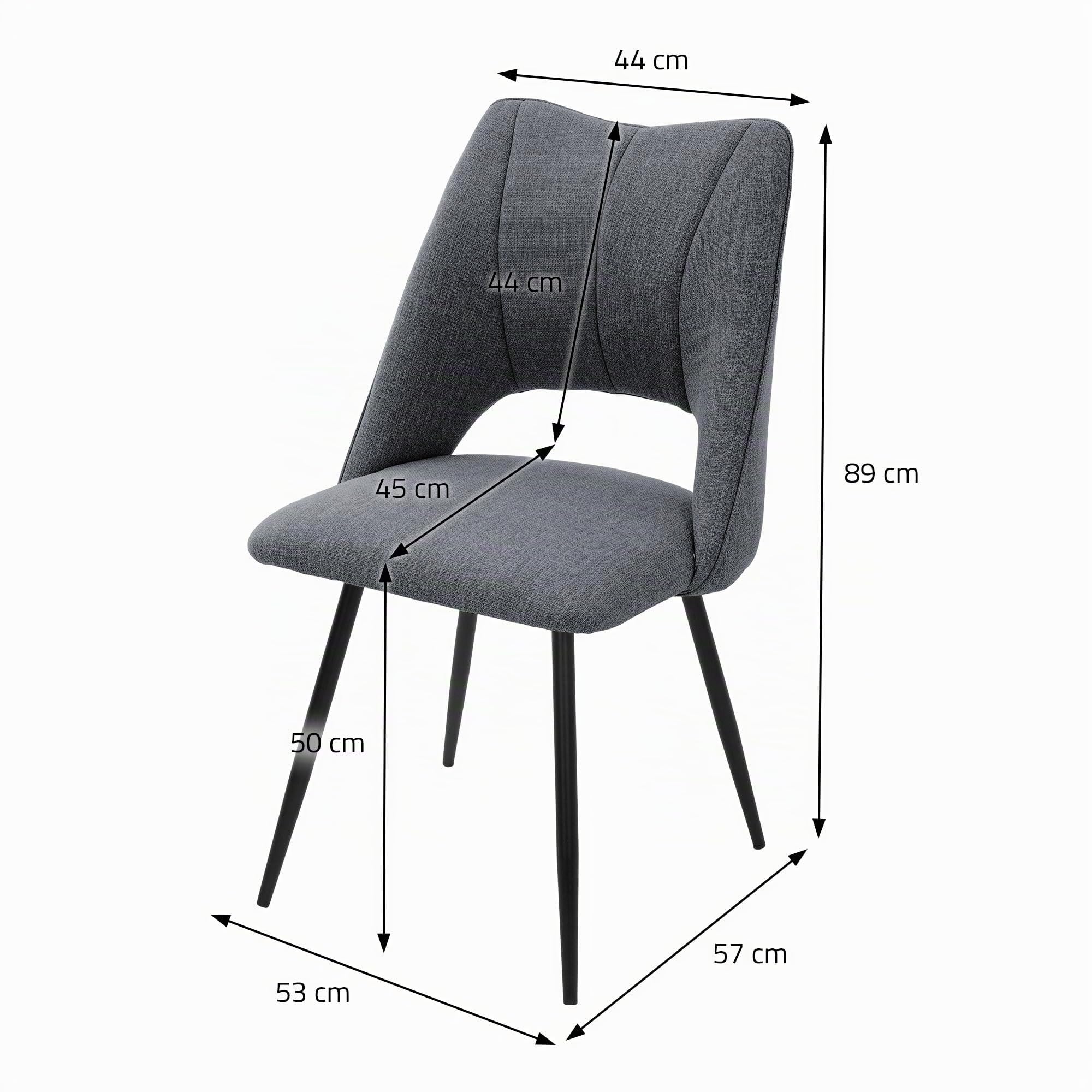 ML-Design Set 6X Sillas de Comedor Gris con Respaldo Asiento de Poliéster Tapizado con Patas de Metal Negro Sillónes Ergonómicos de Diseño Moderno para Mesa de Salón, Escritorio o Cocina
