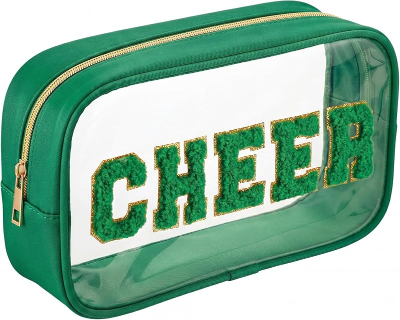 Necessaire transparente verde Abbylike com letras de chenille e zíper