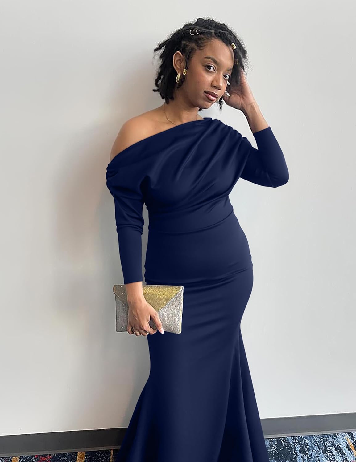 YMDUCH Women's Sexy Elegant Long Sleeve Off Shoulder Bodycon Long Evening Formal Dress - Image 9