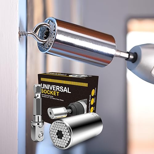 Juego de llaves universales autoajustables (0.276-0.748 in)  Se adapta a estándar de 14 a 34 pulgadas, súper enchufe con adaptador de taladro