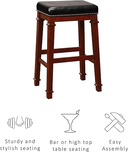 Miniatura 13 de Linon Kennedy Taburete de bar PU sin espalda, color cereza oscuro