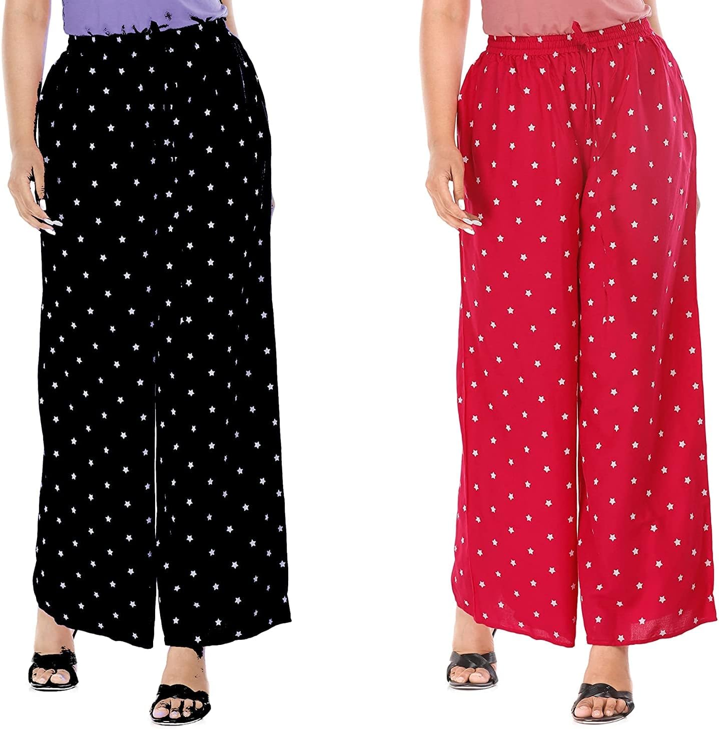 BHARTI CREATION Women's Rayon Star Print Bottom Combo Set Pants Palazzo Ankle Length Palazzo Waist Freesize(Pant-Pal-Fs-03)