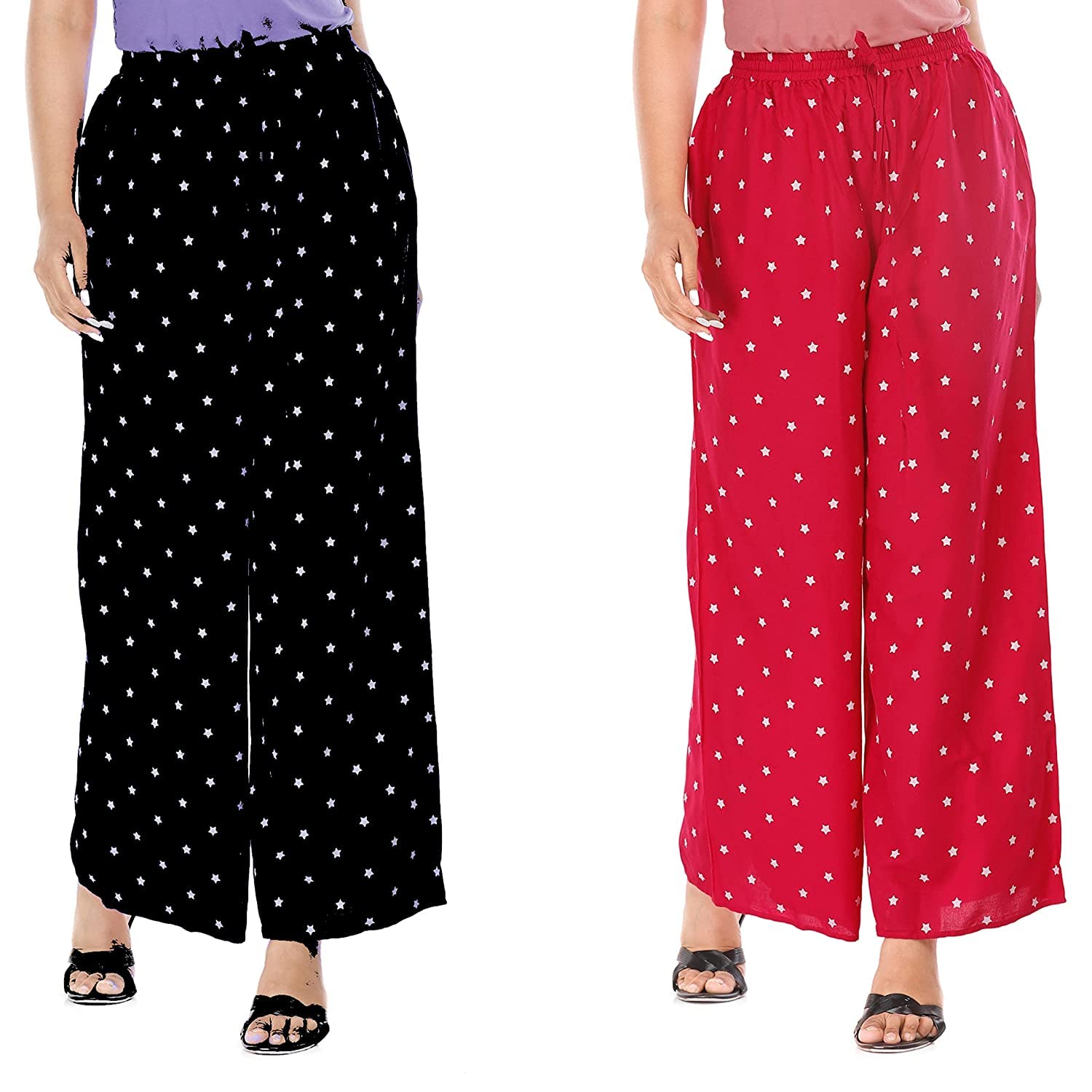 BHARTI CREATION Women's Rayon Star Print Bottom Combo Set Pants Palazzo Ankle Length Palazzo Waist Freesize(Pant-Pal-Fs-03)
