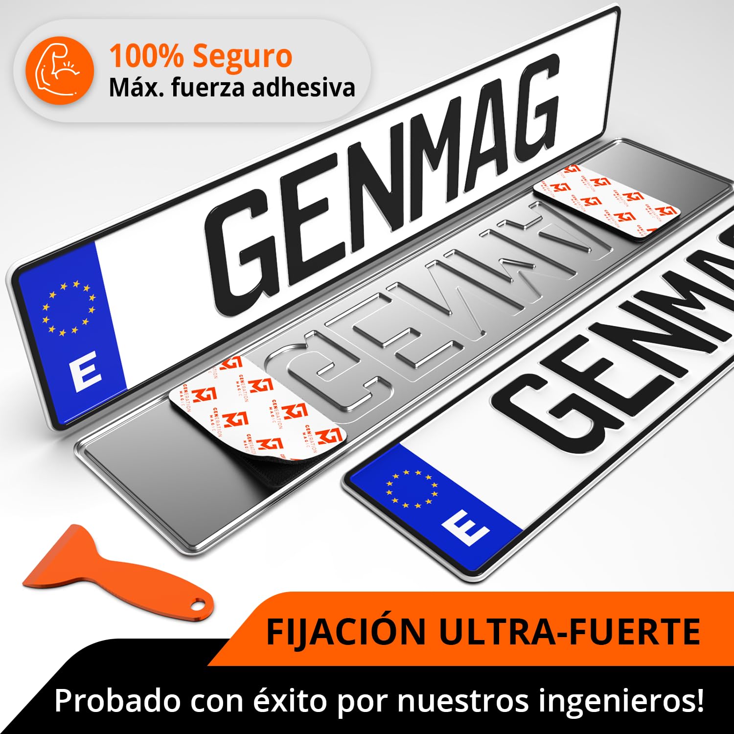 GENMAG® Portamatriculas Coche Invisible sin Marco [Super Fuerte & Universal] Soporte Matricula Coche | Porta Matriculas para Coches | Porta Matricula | Portamatriculas Moto Remolque y Coches