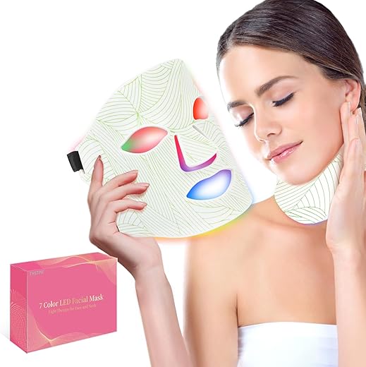 Led Face Mask Light Therapy,Red Light Therapy for Face and Neck,7 Colors...