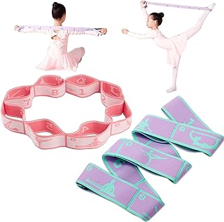 2 PCS Elastic Yoga Stretching Strap, 8 Loops Leg Stretching Strap, Improve Body Flexibility Stretch Strap Elastic Exercise Band for Yoga Pilates Ballet Dance Gymnastics Exercise & Physical Therapy