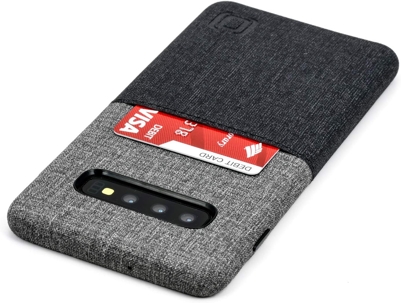 Dockem Luxe N1 Card Case for Samsung Galaxy S10 Plus: Ultra Slim 1 Slot Wallet Case, Synthetic Leather with UltraGrip Twill Canvas Styling: S10+ [Black & Grey]