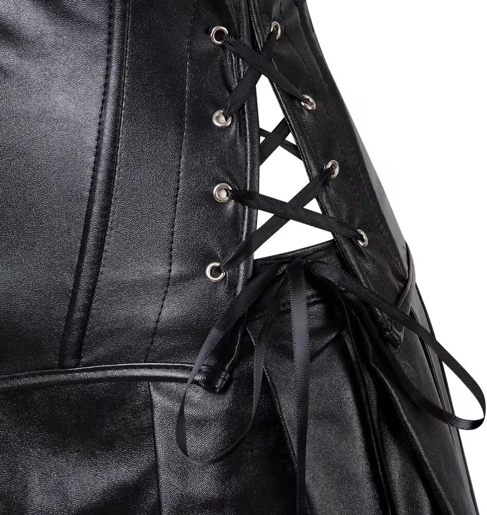 Leather Corset Dress Skirt Zipzer Women's Sexy Punk Rock Gothic Bustier Lingerie Renaissance Pirate Green