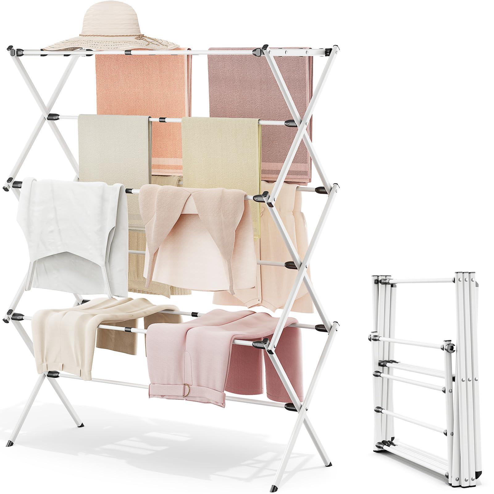 3-Tier Drying Rack Clothing,Foldable Clothes Drying Rack, Expandable Laundry Room Organization,Small Clothe Airer,Collapsible Towel Rack