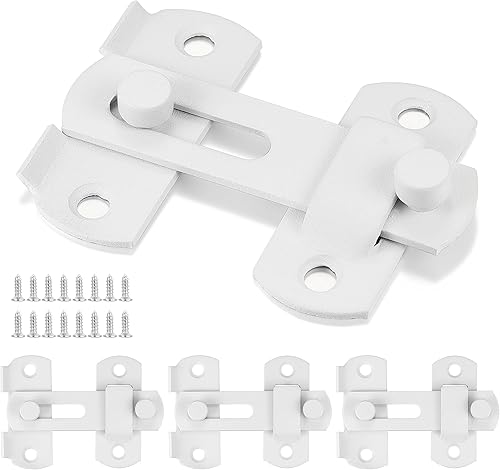 Miniatura 5 de INIRET 4 paquetes de pestillos para puerta de granero, 2.75 x 2.02 pulgadas, color blanco mate, puerta de granero, cerradura de puerta biplegable,