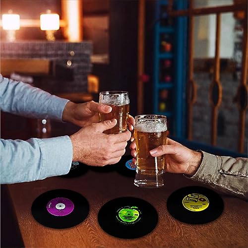 Miniatura 4 de Divertidos posavasos de vinilo retro, juego de 6 posavasos creativos con soporte para reproductor de vinilo para amantes de la música, regalos para