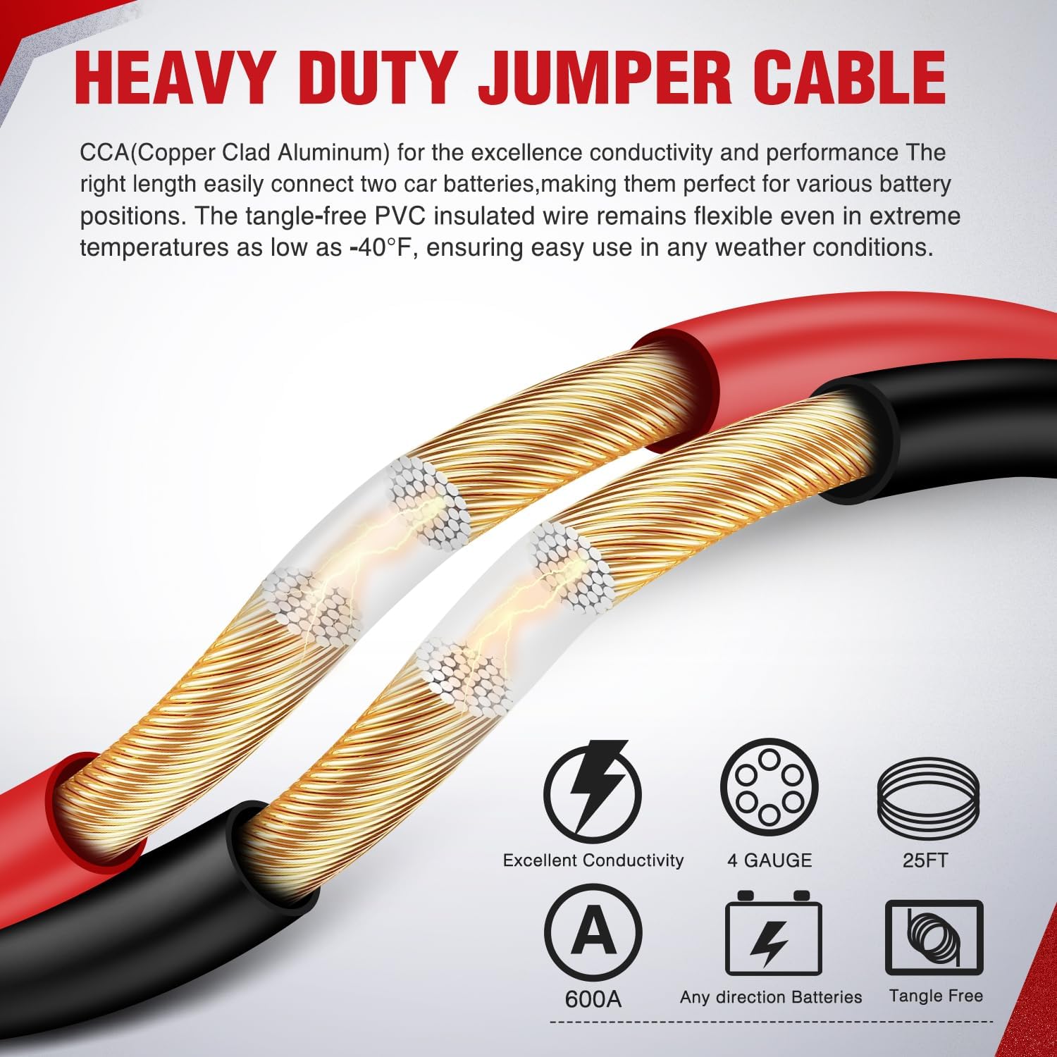Nilight Jumper Cables for Car Battery 4 Gauge 25 FT Booster Cable Heavy Duty 600 A CCA with Carrying Bag Jump Start Emergency Kit Pickup Truck RV Vans SUV