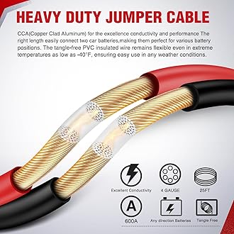 Nilight Jumper Cables for Car Battery 4 Gauge 25 FT Booster Cable Heavy Duty 600 A CCA with Carrying Bag Jump Start Emergency Kit Pickup Truck RV Vans SUV