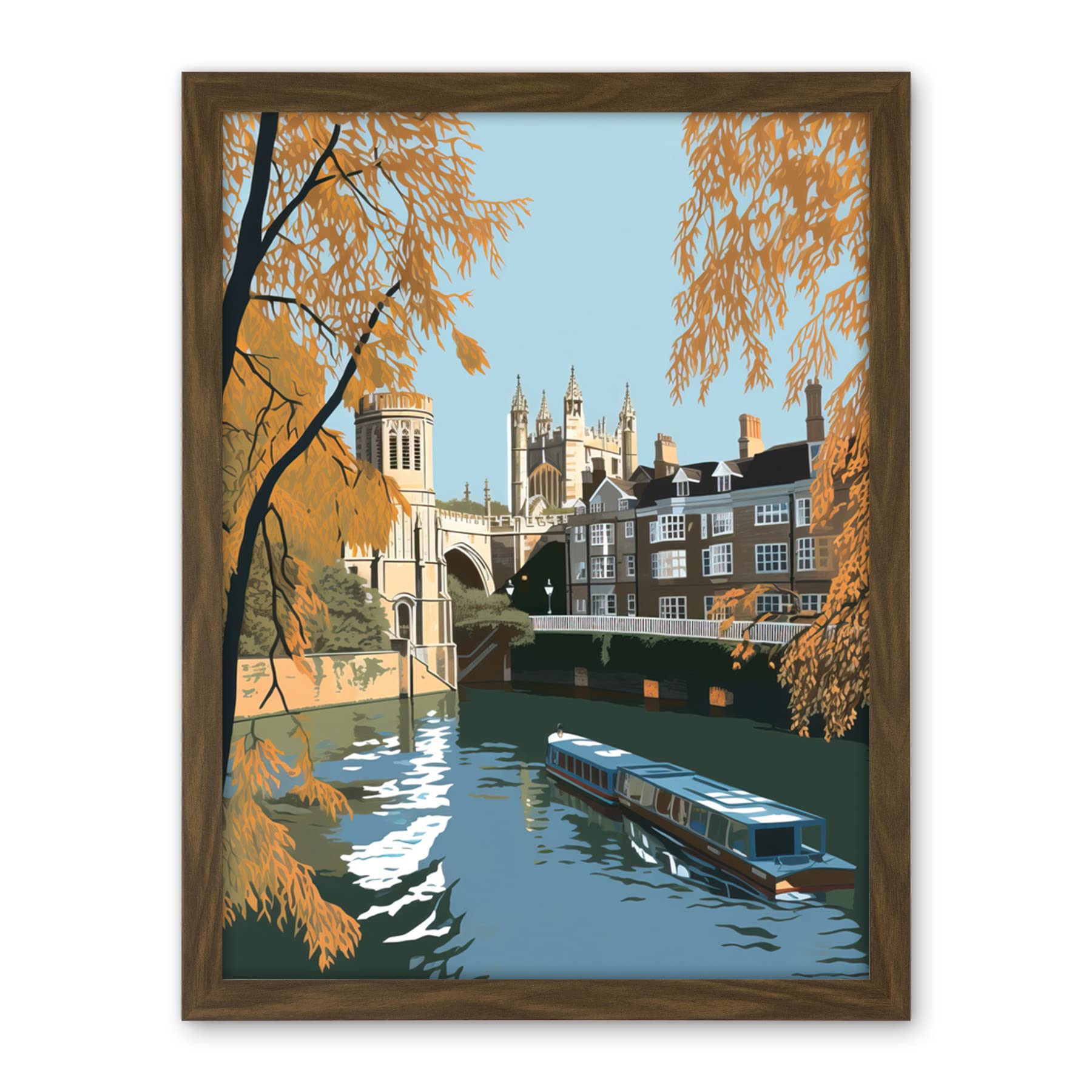 Artery8 River Cam and University Buildings of Cambridge Artwork Framed Wall Art Print 18X24 Inch