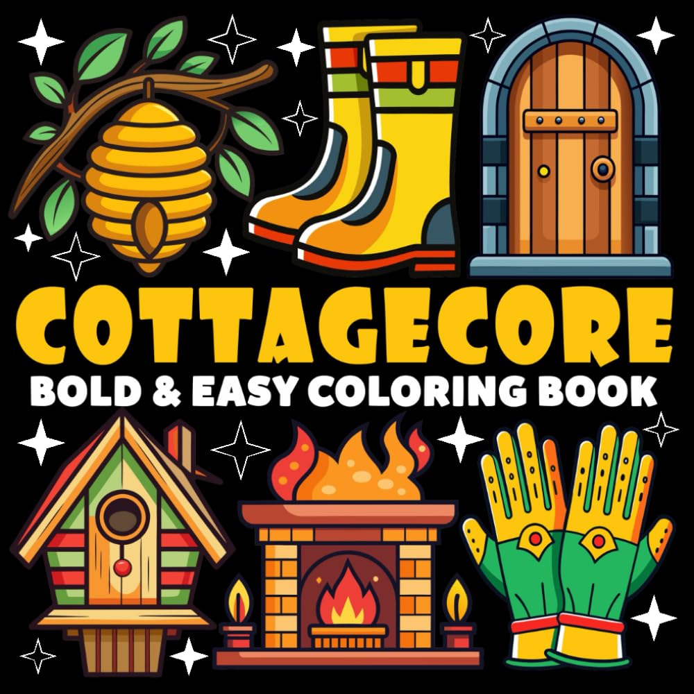 Cottagecore Coloring Book | Bold and Easy Coloring Book: 70 Pages - 8.5" x 8.5" - For Country life Lovers (Bold & Easy Coloring Book Series)