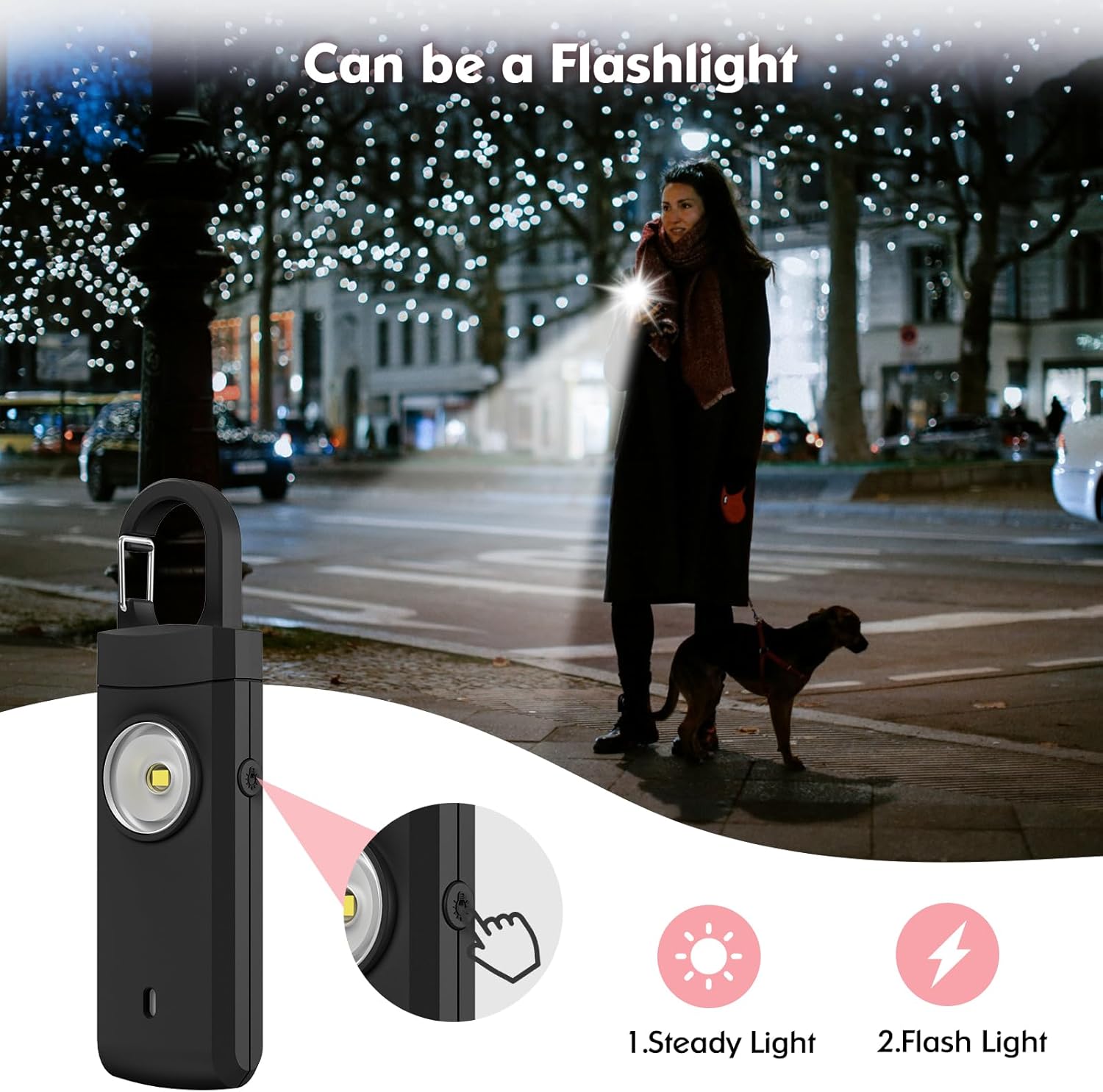 Rechargeable Personal Alarm for Women - 2 Pack Christmas Birthday Gifts for Women, Daughter, College Student, Teen Girl, Night Workers, Elders, Kids, Siren Alarm, USB Charging, Backl&White