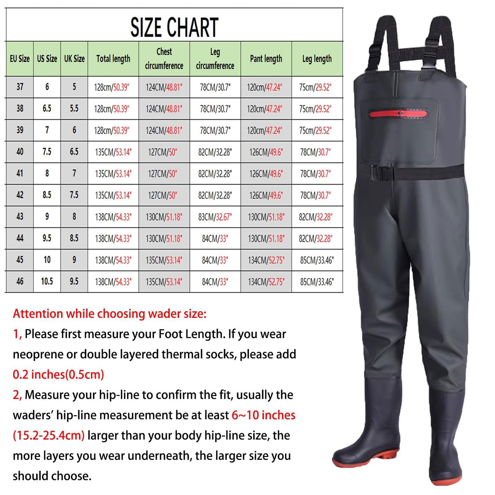 Wader Ropa de Pesca para Hombres Mujeres,Vadeadores de Pesca y Caza con Botas Tallas 37-46,Waders del Pecho con Correa Ajustable Rodillas reforzadas para la Pesca con Mosca,la Caza