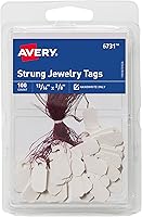 Avery 6731 Jewelry Tags, 13/16 x 3/8 Inch, 100 Pack - Durable White Tags with Purple Rayon String for Jewelry & Keys