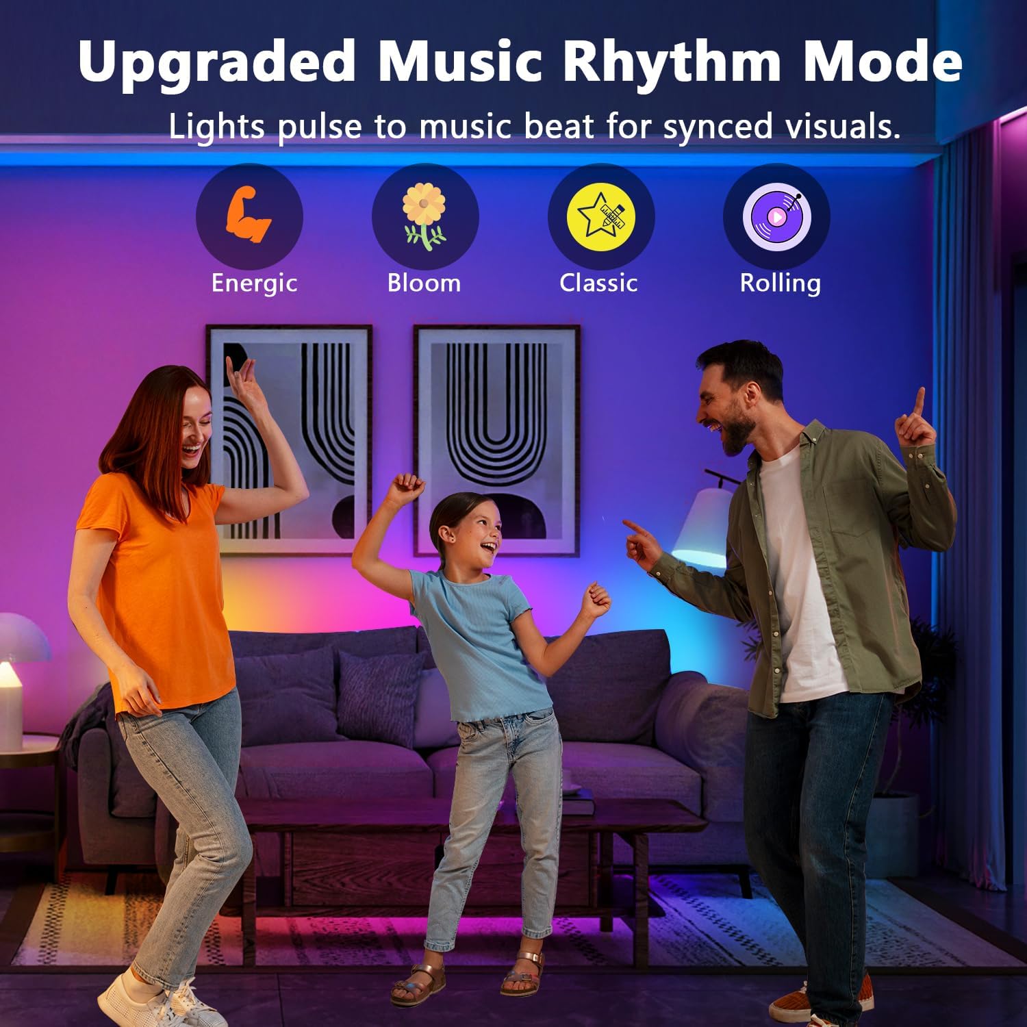 dalattin BGRIC 32.8ft LED Strip Lights for Bedroom, 5050 Smart LED Lights with Multiple Colors on One Line, Works with App & IR Remote, Music Sync for Room Decor Party Gaming