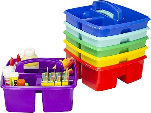 Storex Organizador pequeño de 3 compartimentos – Organizador multiusos para aula con asa, varios colores de vapor, paquete de 6 (00940A06C)