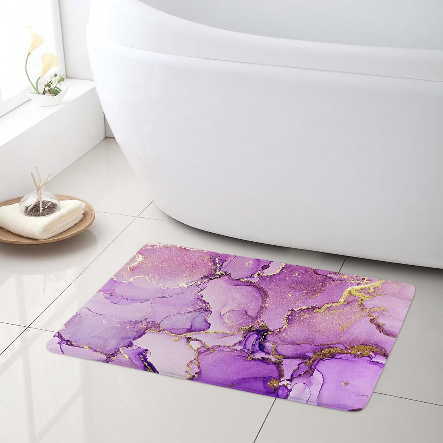 Amazon.com: LB Purple Marble Bathroom Rug Gold Striped Abstract ...