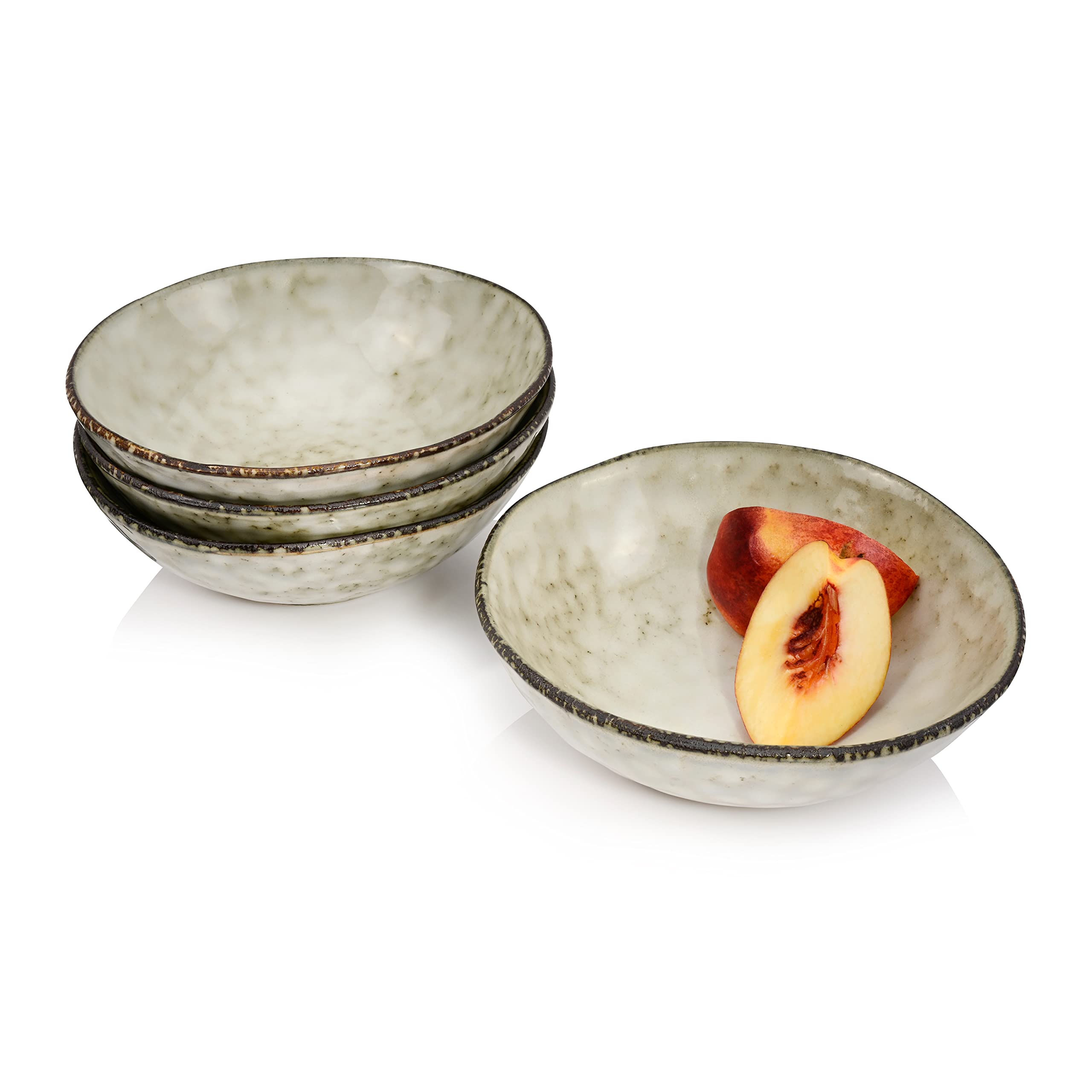 Sänger | Schalen Set Pompei aus Steingut, 4-teiliges Bowl Schüssel Set, Geschirrset, Servierschalen Set, Handmade Geschirr, Beige mit schwarzen Akzenten 400 ml | PREMIUM COLLECTION
