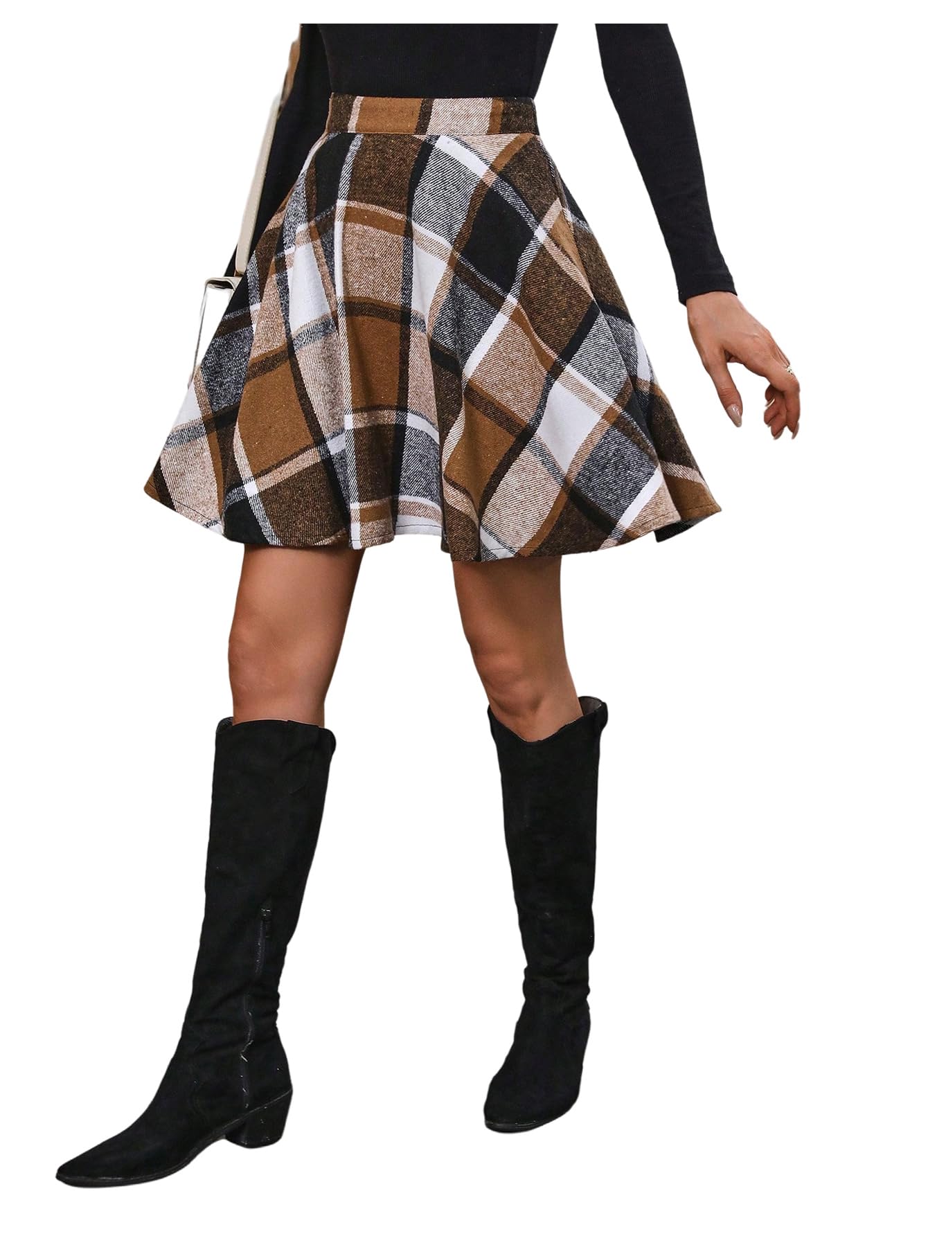 SweatyRocks Womens Plaid Flannel Skater Skirt High Waisted Flared Vintage Office Fall Skirts