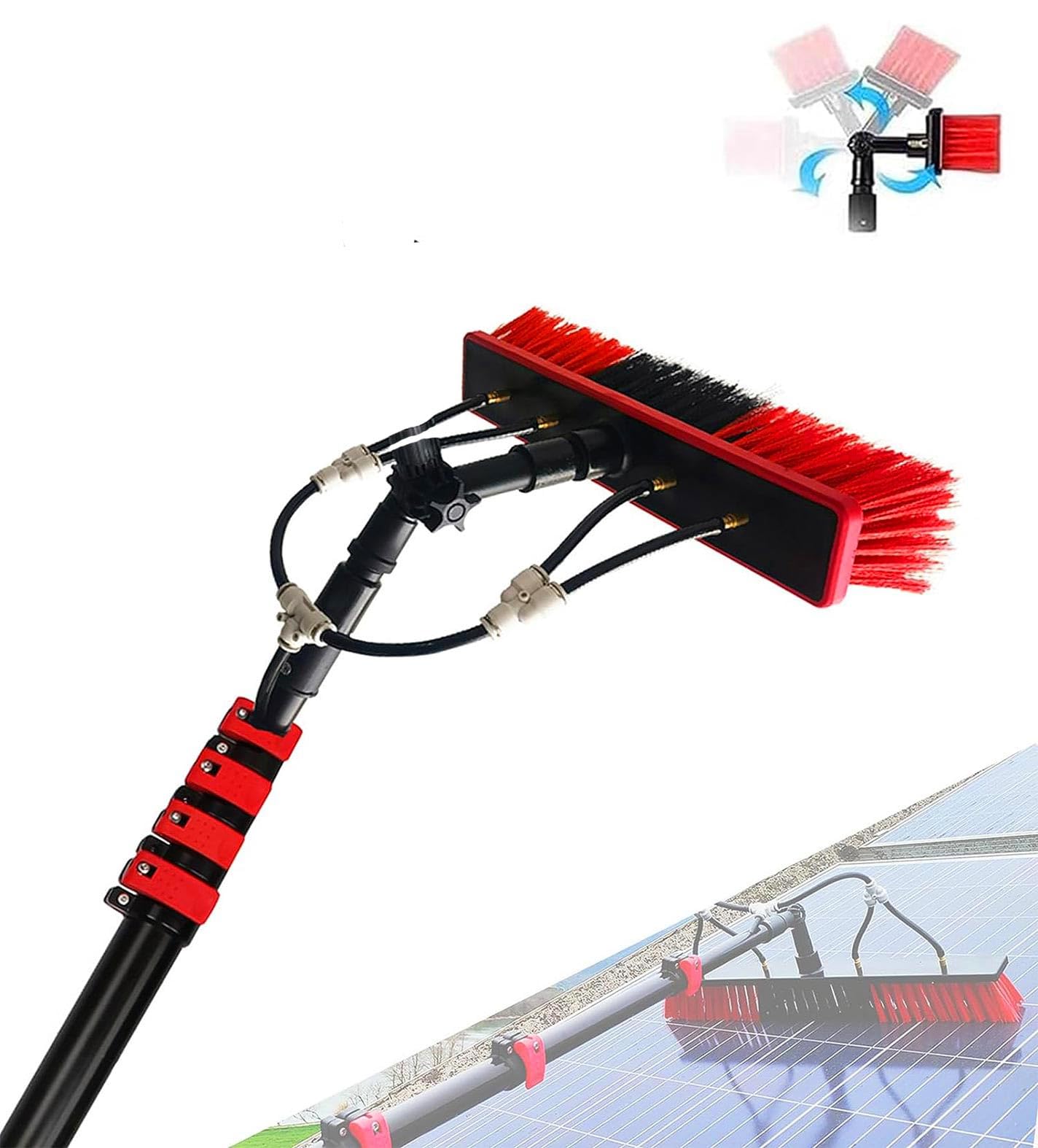 GTHTUHFD 18Ft Water Fed Pole Kit - Telescopic Window Cleaning Kit With Aluminum Brush & Spray Washer For Solar Panels - Extendable 5.4M Outdoor Cleaner,50cm Brush Head-12FT/3.6M