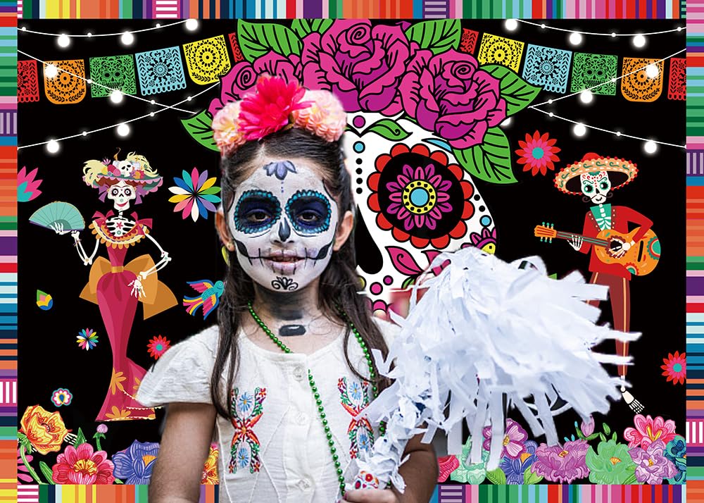INRUI Giorno dei Morti Fotografia Sfondo messicano Dia De Los Muertos Fiesta Teschio di zucchero Party Decorazioni Sfondo (1,8 x 1,2 m)