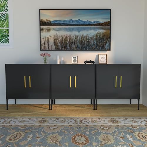 Miniatura 60 de JOZZBY Gabinete de almacenamiento con puertas, gabinete de buffet independiente, aparador de madera moderno, gabinetes laterales blancos para