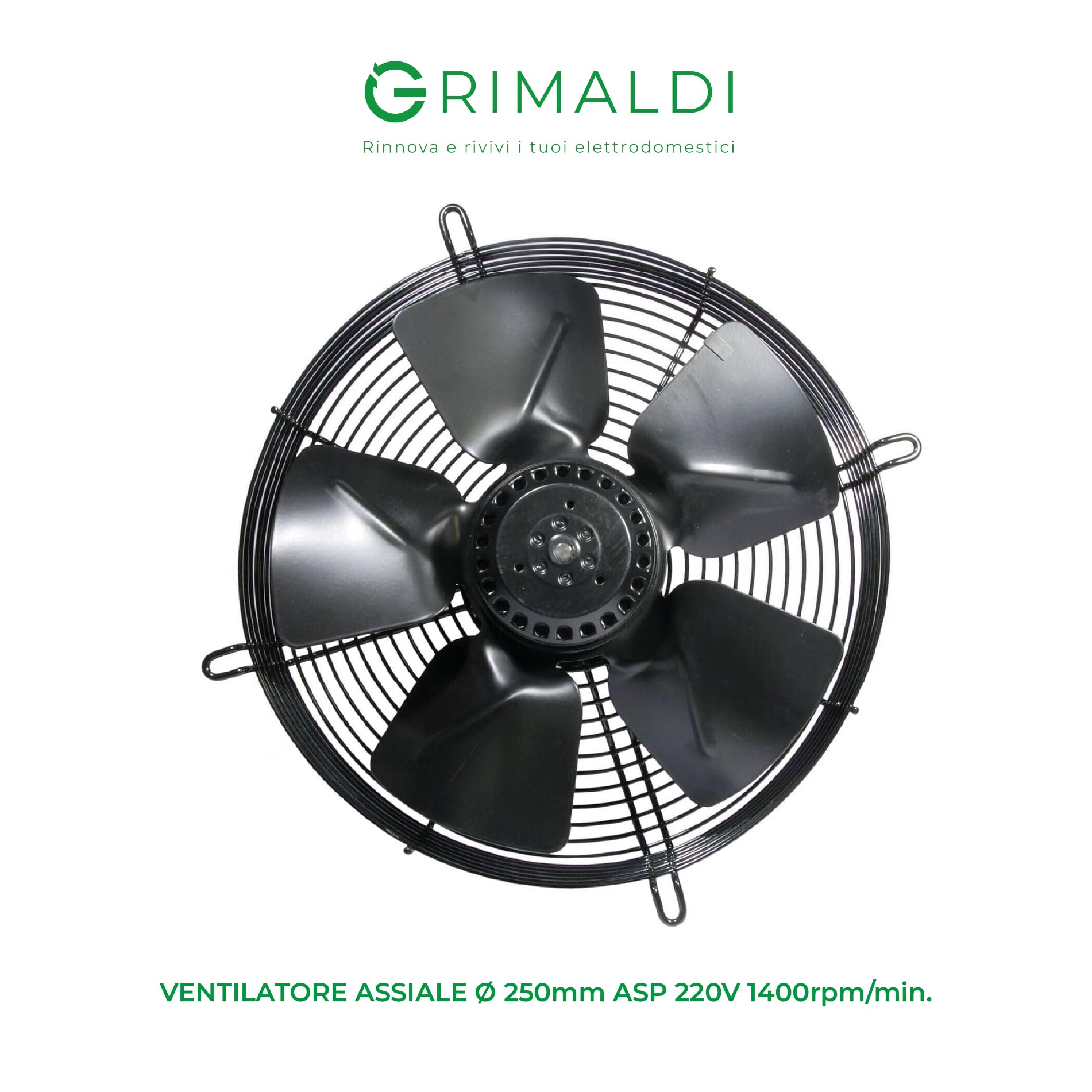G GRIMALDI Ventilatore Assiale Aspirante Ø 250 mm Compatibile 23510013 — 220V 1400rpm — Flusso Aria Potente — Ricambio Alternativo per Estrattori e Refrigerazione