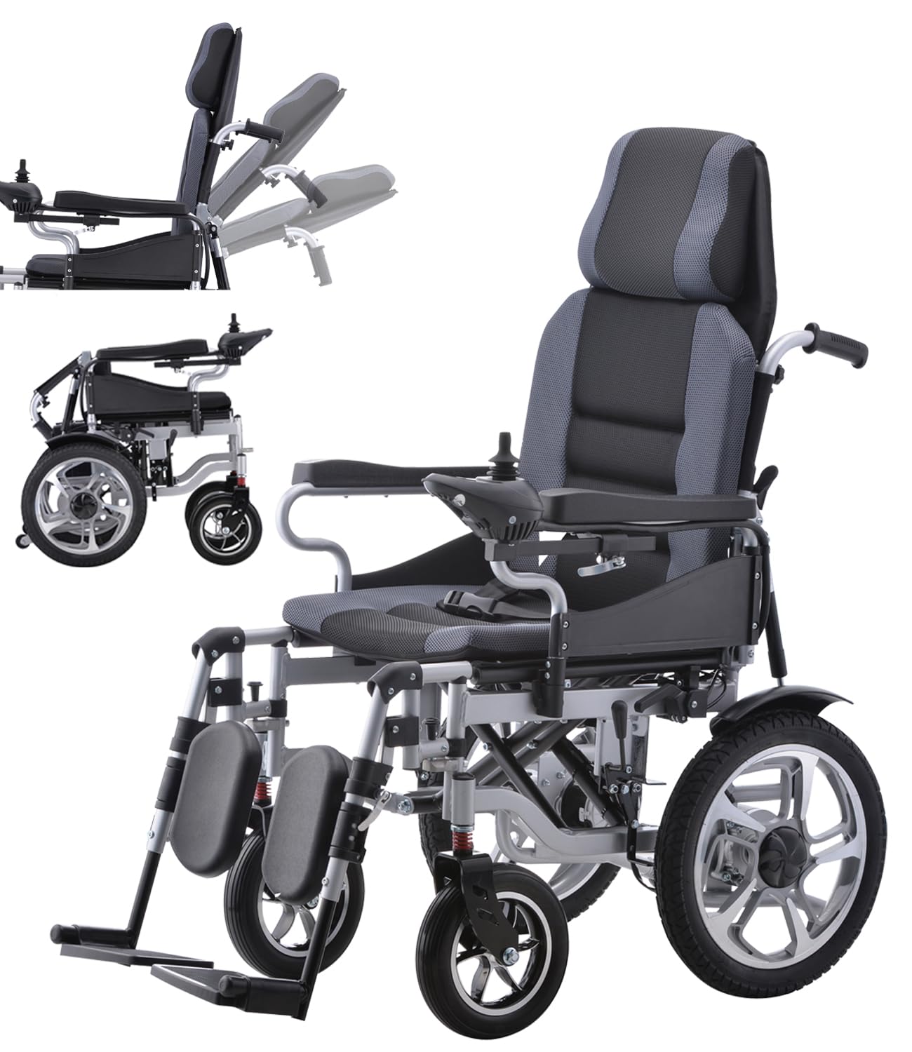 Reclining Electric Wheelchairs for Adults All Terrain Motorized Wheelchair for Adults Seniors with Headrest Powerful Dual Motor Motorized Power Wheelchairs 20AH/20Miles 2×250W