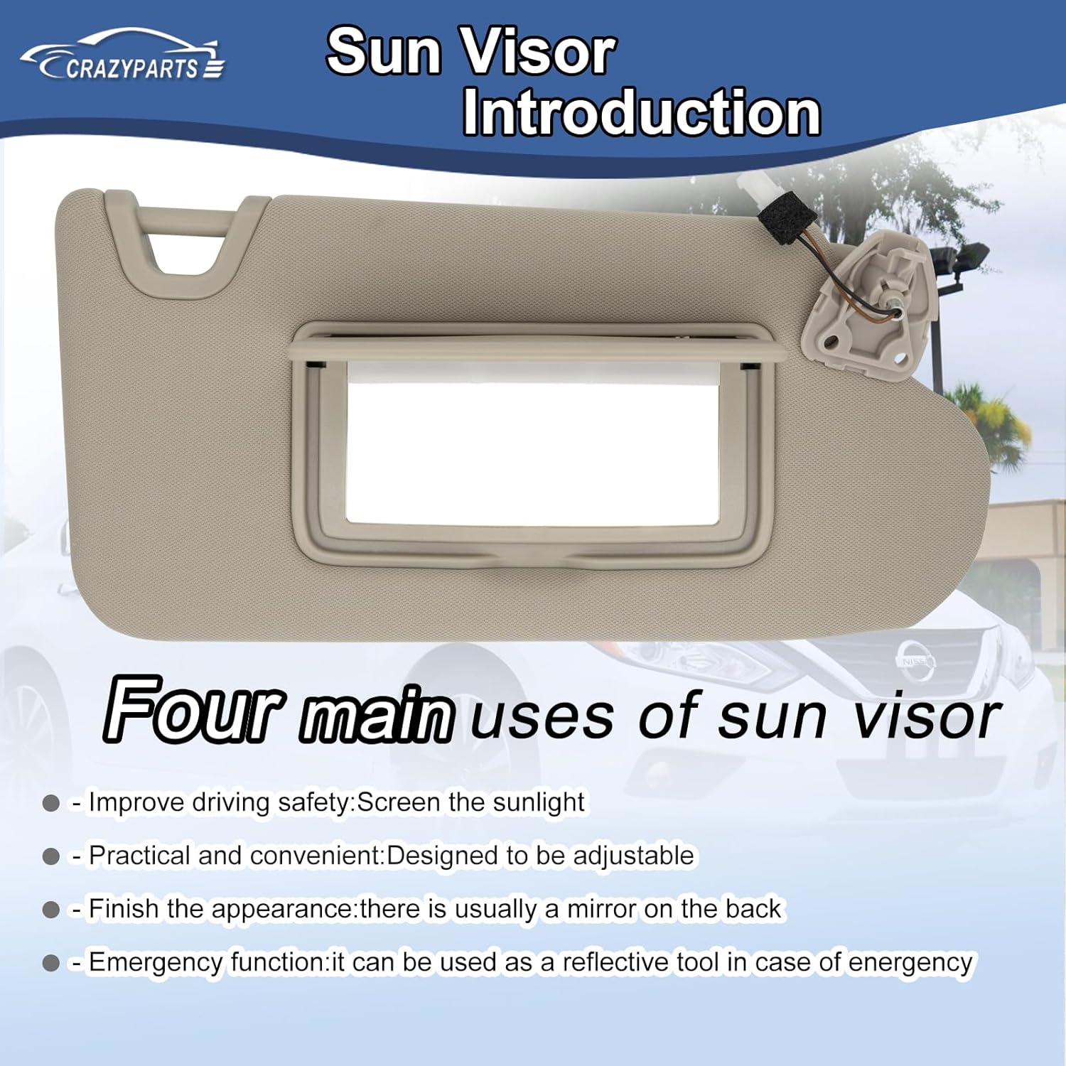 Driver Left & Passenger Right Side Sun Visor Replacement Compatible with Nissan Altima 2013 2014 2015 2016 2017 2018 with Light Switch 96401-3TA2A Color Beige