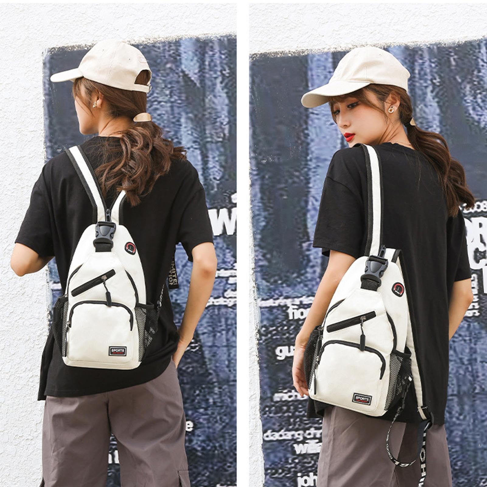 Sac de Poitrine Petit Sacs à Dos avec Trou Femme Homme pour écouteurs Sac à Bandoulière Fille Sacoche Bandouliere Sling Bag pour la Randonnée Vélo Camping