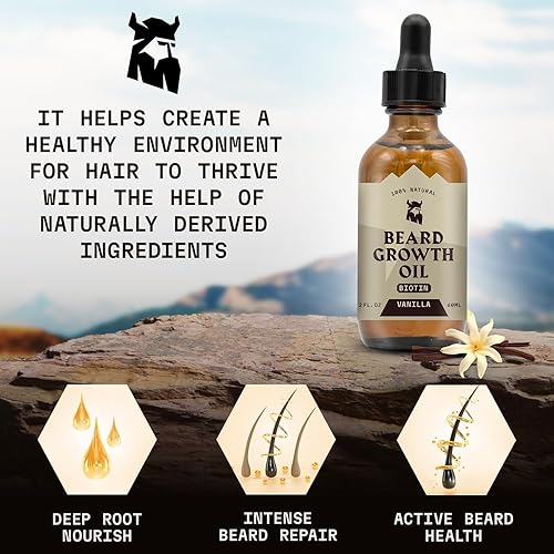 Vista 28 de Striking Viking Aceite para barba con biotina para hombres, 2 onzas líquidas, 1 paquete, sándalo, aceite espesante y acondicionador para el Sándalo