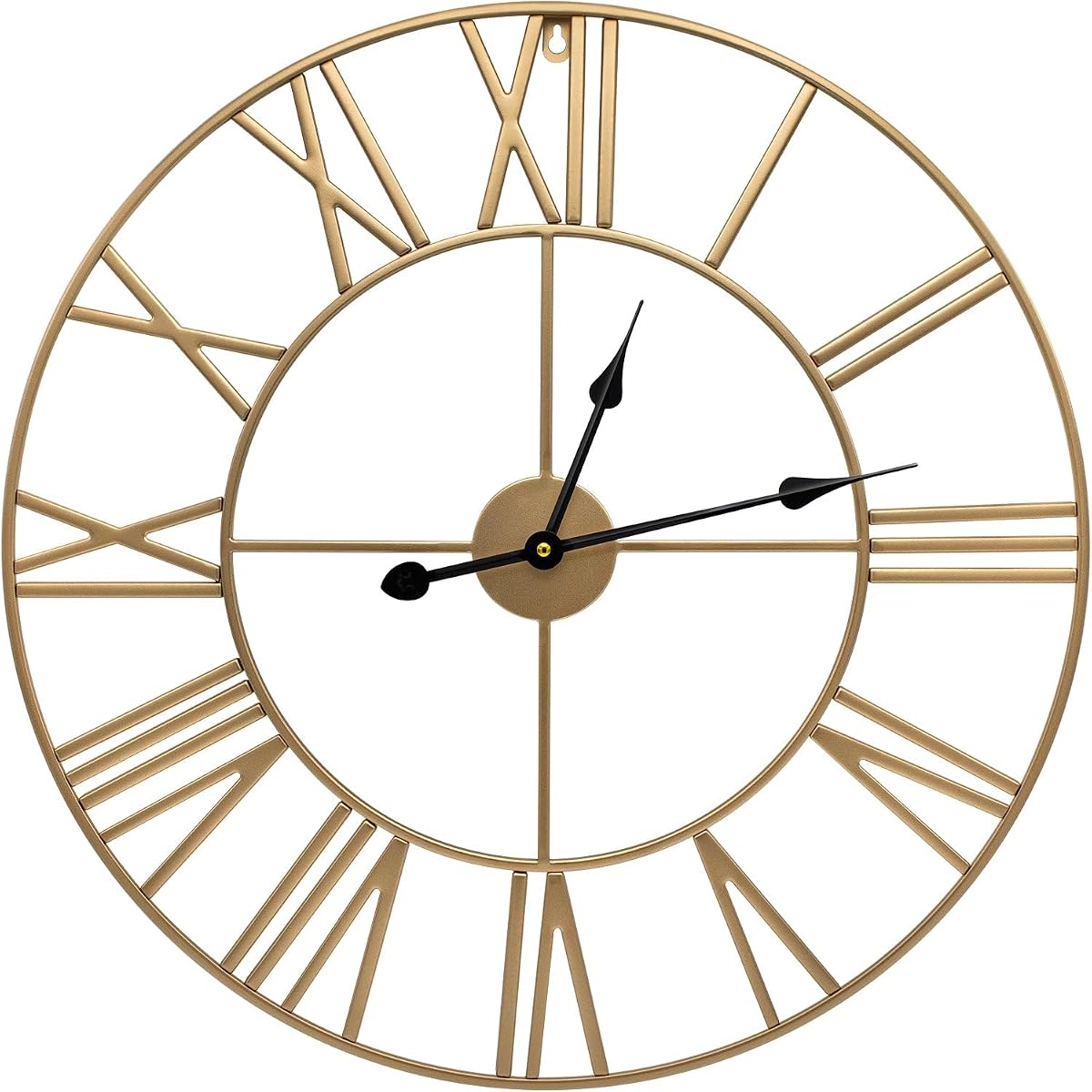 Reloj de pared grande, decoración con números romanos, funciona con pilas (24", dorado) | Reloj decorativo grande con marco de metal que crea un punto focal para salas de estar, dormitorios, cocinas, hogares y oficinas.