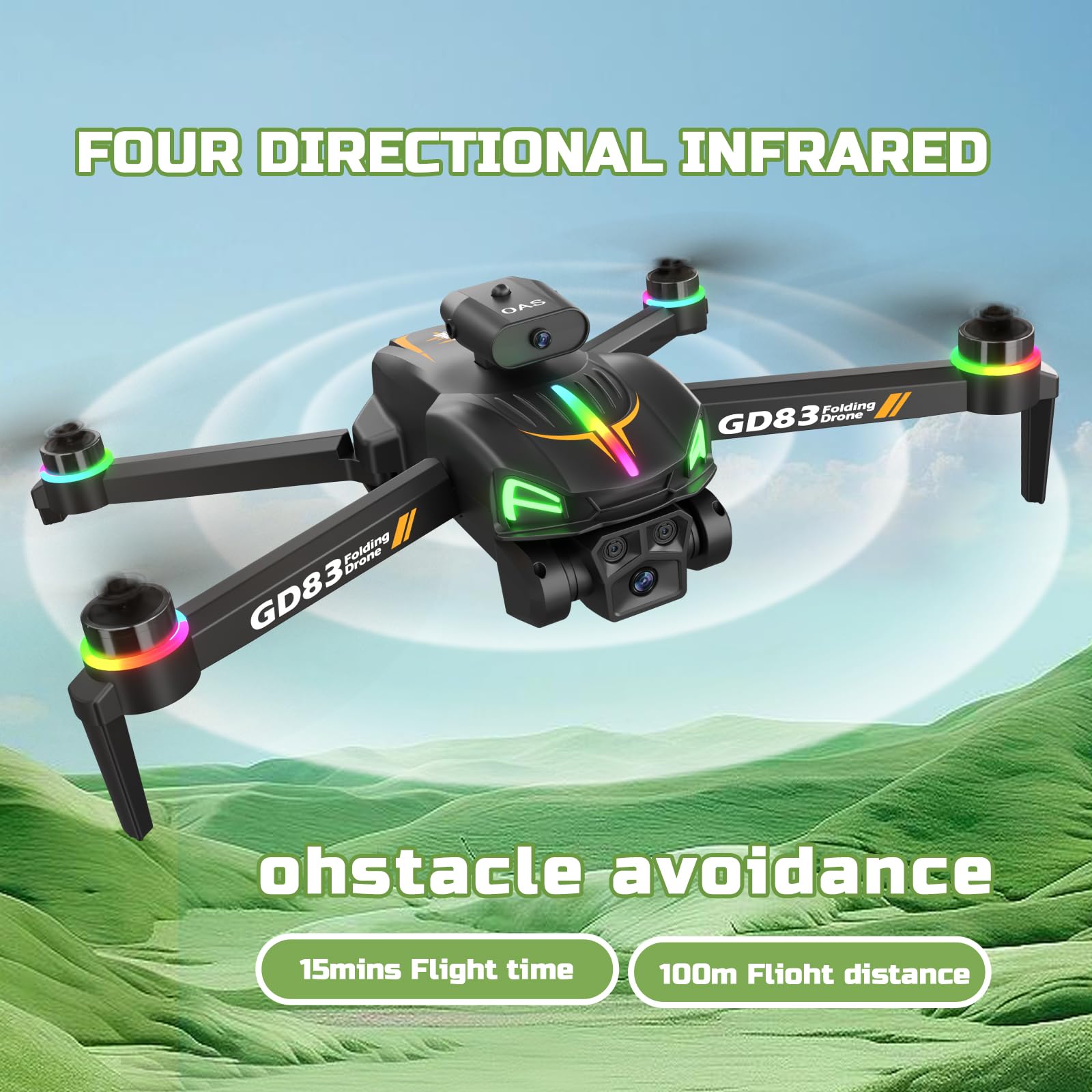 GD83 Drone Caratteristiche Dual 1080p HD Cameras, 3 batterie, motore brushless, algoritmi indipendenti, and Optical Flow Hovering – per principianti e appassionati di fotografia, regalo di Natale e