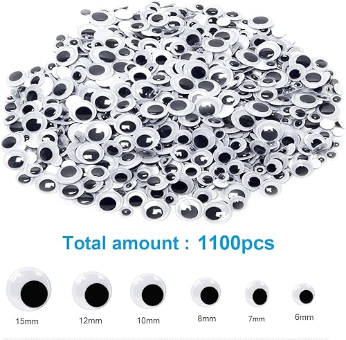 Miniatura 3 de ZZYI 1100 piezas Googly Eyes autoadhesivas, para manualidades, ojos meneantes, varios tamaños, 0.236 in, 0.276 in, 0.315 in, 0.394 in, 0.472 in,