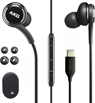 Original Samsung AKG Earbuds USB Type C in-Ear Earbud Headphones with Remote & Mic for Galaxy A53 5G, S22, S21 FE, S20 Ultra, Note 10, S10 Plus - Braided - Includes Rubber Pouch AKG + Black Pouch