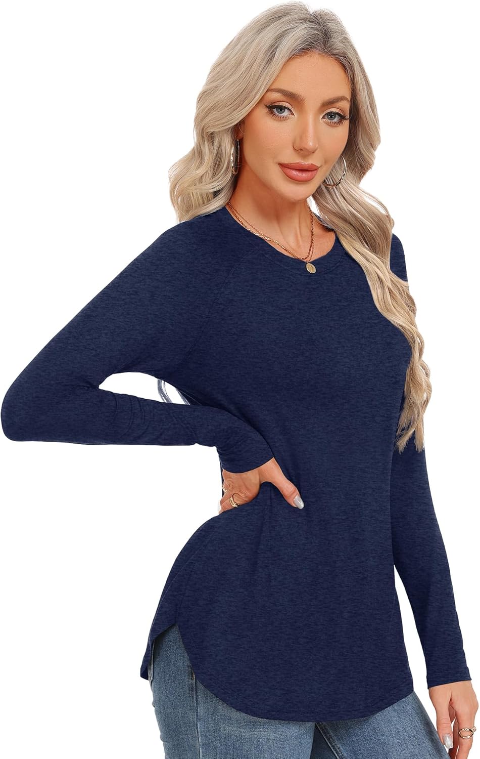 GAYHAY Long Sleeve Tunics or Tops to Wear with Leggings - Loose Fit Crew Neck Curved Hem Shirts Fall Winter Clothes 2026 - Image 2