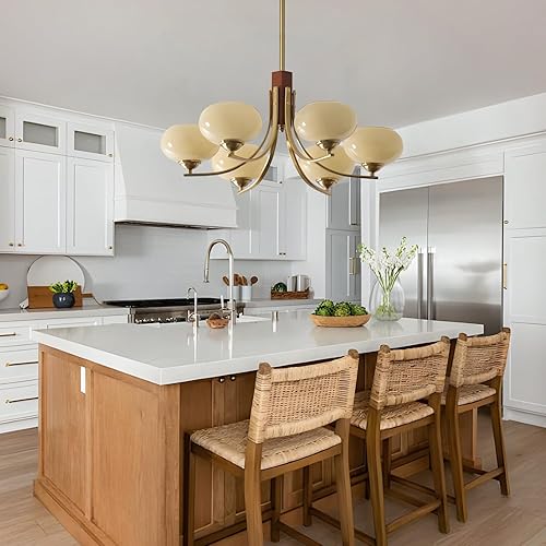 Miniatura 6 de BOKT Lámparas Colgantes de Techo Vintage de 6 Luces Araña Sputnik Dorada Lámpara Colgante Amarillo Leche Nórdica Arañas Sputnik de Mediados de Siglo