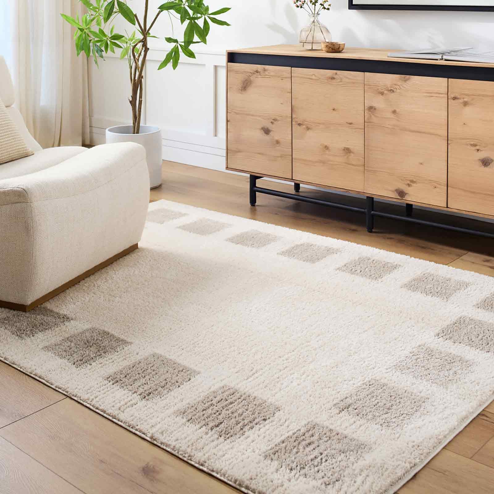 Livabliss Amine Arusha Shaggy Carpet 200x275 cm – Soft Berber Style for Living Room & Bedroom, Thick Plush Pile, Easy Care Fluffy Floor Covering, Beige Grey