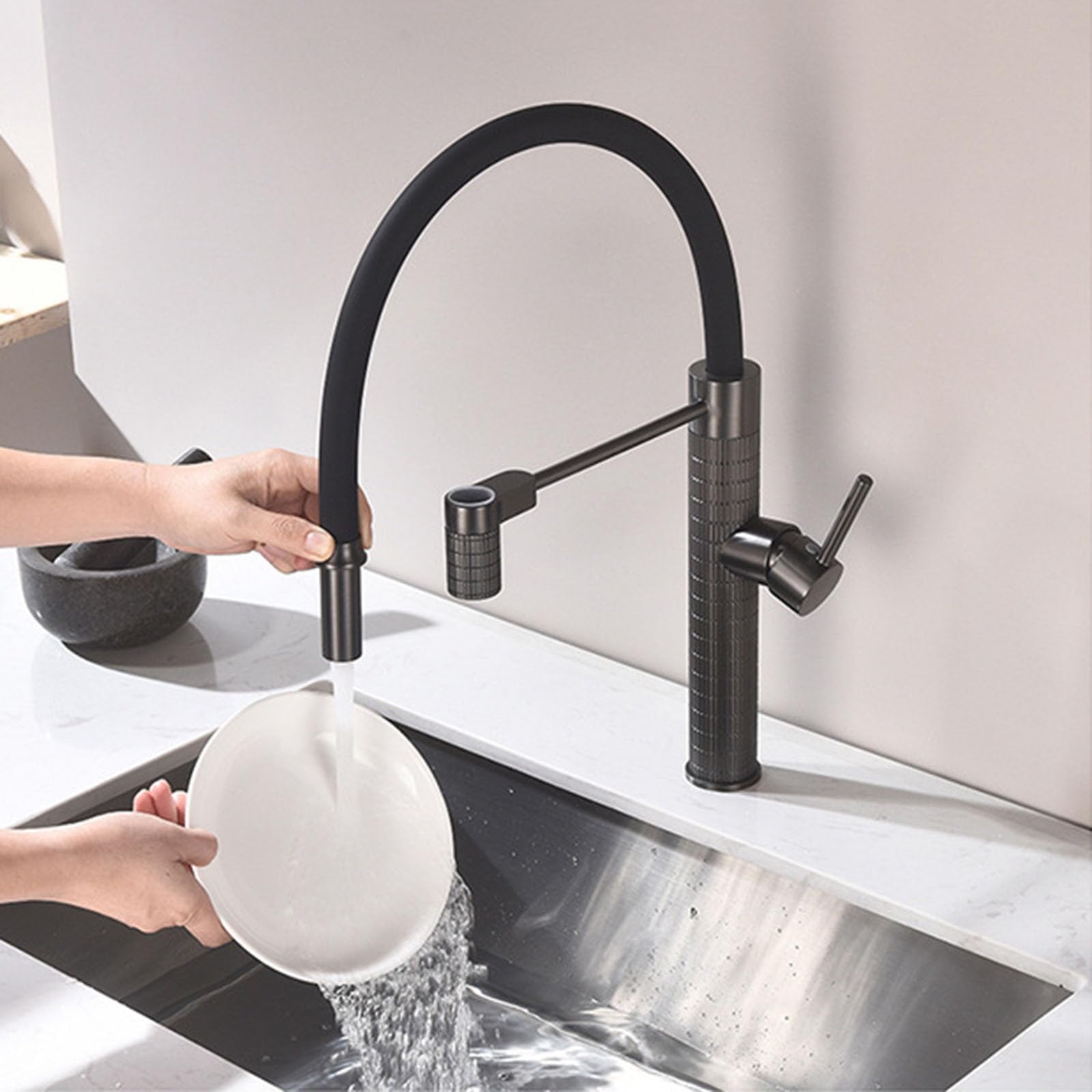 Grifo Fregadero Cocina Flexible Extensible Rotación 360° Grifo Cocina con Osmosis Integrado Latón,gris Pistola