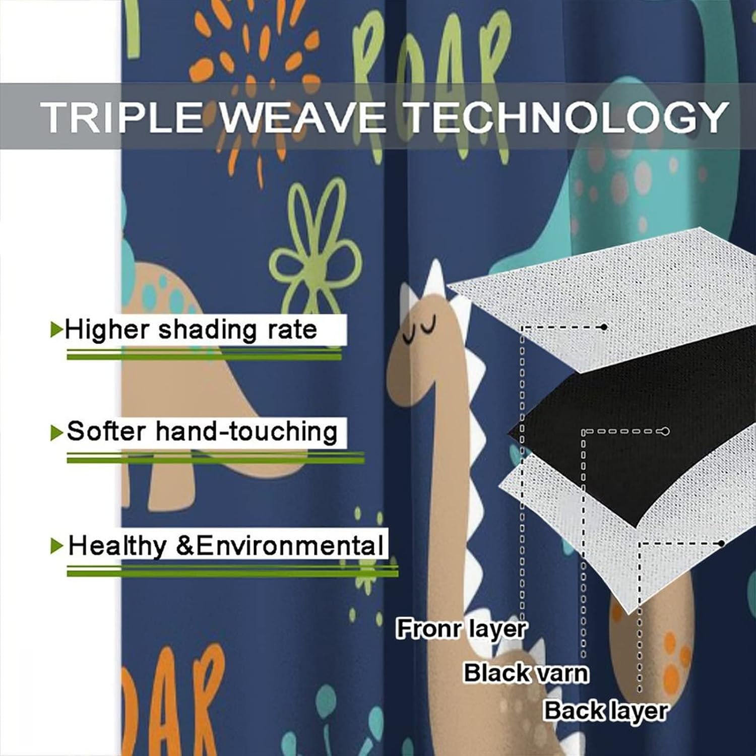 Kids Blackout Curtains,Each Panel W21 x 63" L,Cartoon Animal Cute Funny Dinosaur Rod Pocket Curtains for Boys Girls Bedroom Living Room Baby Room Nursery Window Drapes 2 Panel Set 42" x 63"