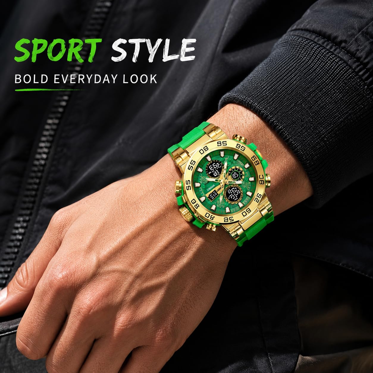 MASTOP Relojes coloridos para hombre, para deportes al aire libre, 55 mm, cara grande, camuflaje, 50 m, impermeable, militar, reloj de pulsera táctico, fecha, multifunción, alarma LED, resistente para
