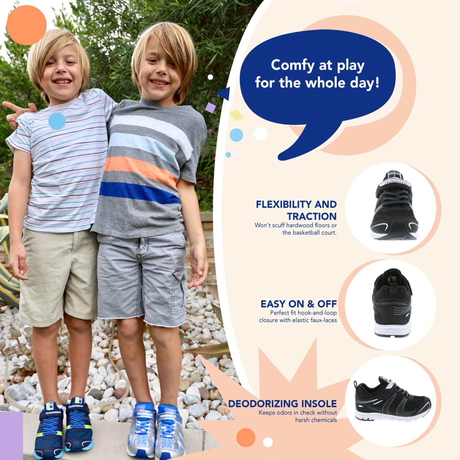TSUKIHOSHI Velocity Kids Shoes - Strap-Closure Machine-Washable Kids Sneakers with Wide Toe Box and Slip-Resistant, Non-Marking Outsoles, Ages 4-12