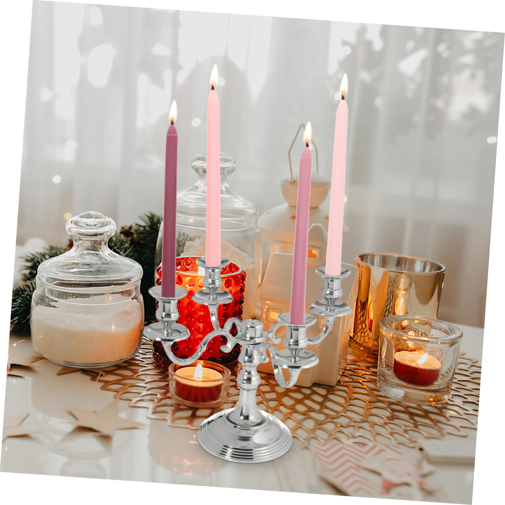 4 Pezzi Candele Profumate Rosa in Paraffina a Forma di Palo, senza Fumo, per Decorazioni di Cena Intima e Feste