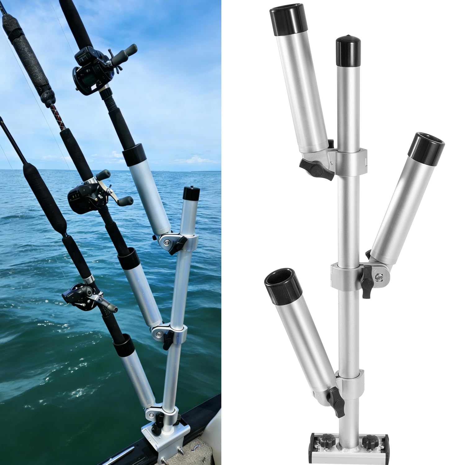 Triple Rod Tree for Boats, Heavy-Duty Marine-Grade Aluminum Rod Holder System, 360° Horizontal & 180° Vertical Swivel, Quick-Install Track Mount for Crappie, Bass & Panfish Trolling : Sports & Outdoors
